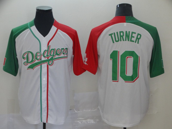 Men's Los Angeles Dodgers #10 Justin Turner White Green Stitched Baseball Jersey